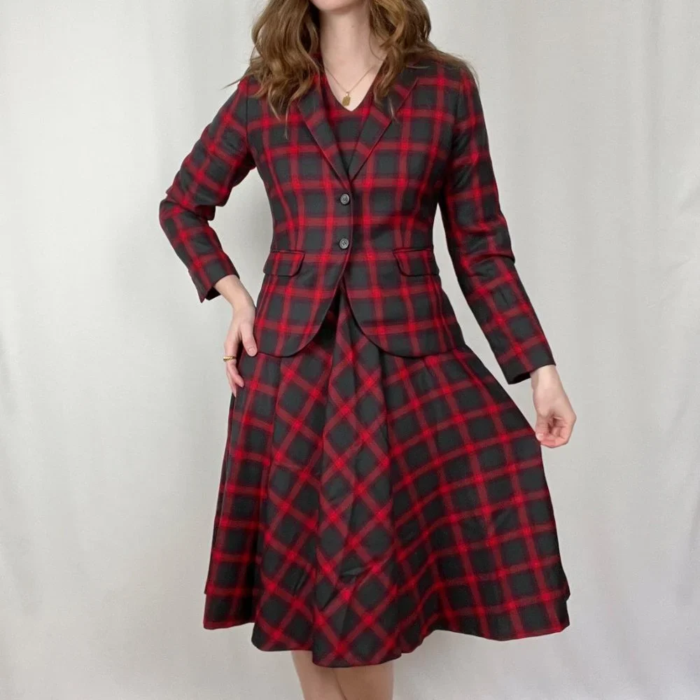 Vintage Pendleton Plaid Midi Dress Blazer Set Tartan Christmas Party Holiday - 6 - Picture 6 of 11